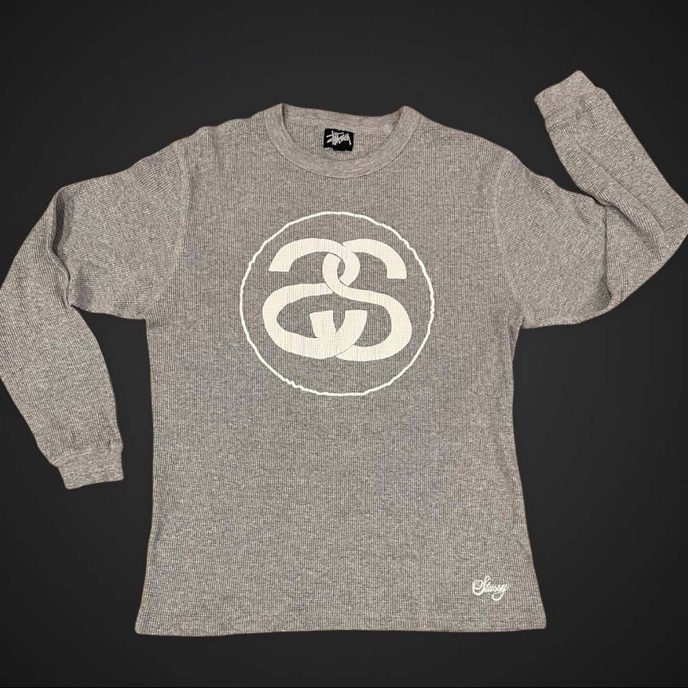 Vintage Stussy Logo thermal style long sleeve shirt large